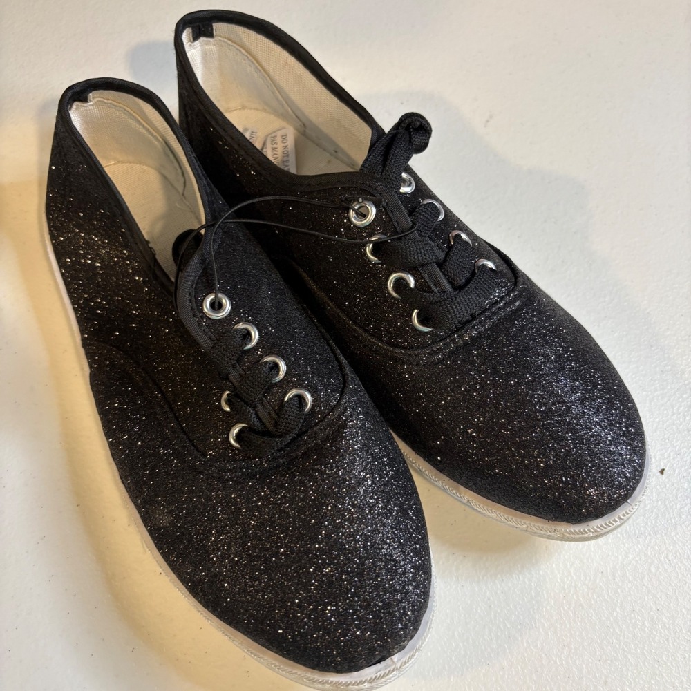 Shoes Black Glitter Lace Up Low‎ Top Sneakers Womens Size 8 Sparkly Casual